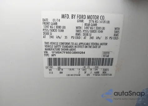 2014 Ford Explorer Limited z USA, uszkodzony, nr VIN 1FM5K7F85EGB69284